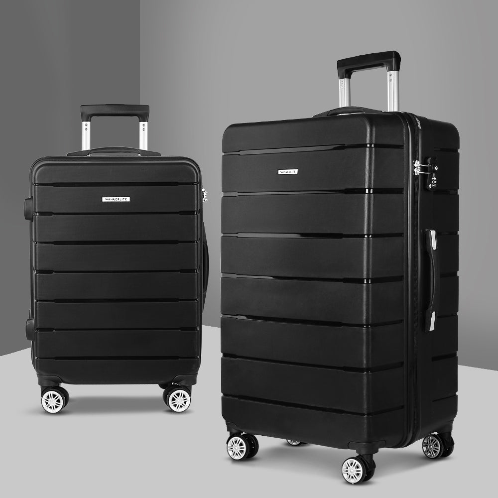 Wanderlite 2PC Luggage Suitcase Trolley - Black