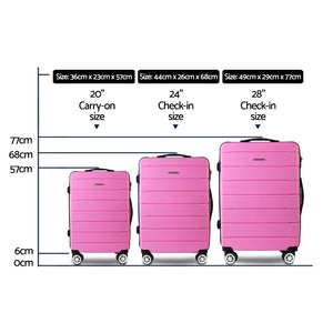 Wanderlite 3PC Luggage Suitcase Trolley - Pink
