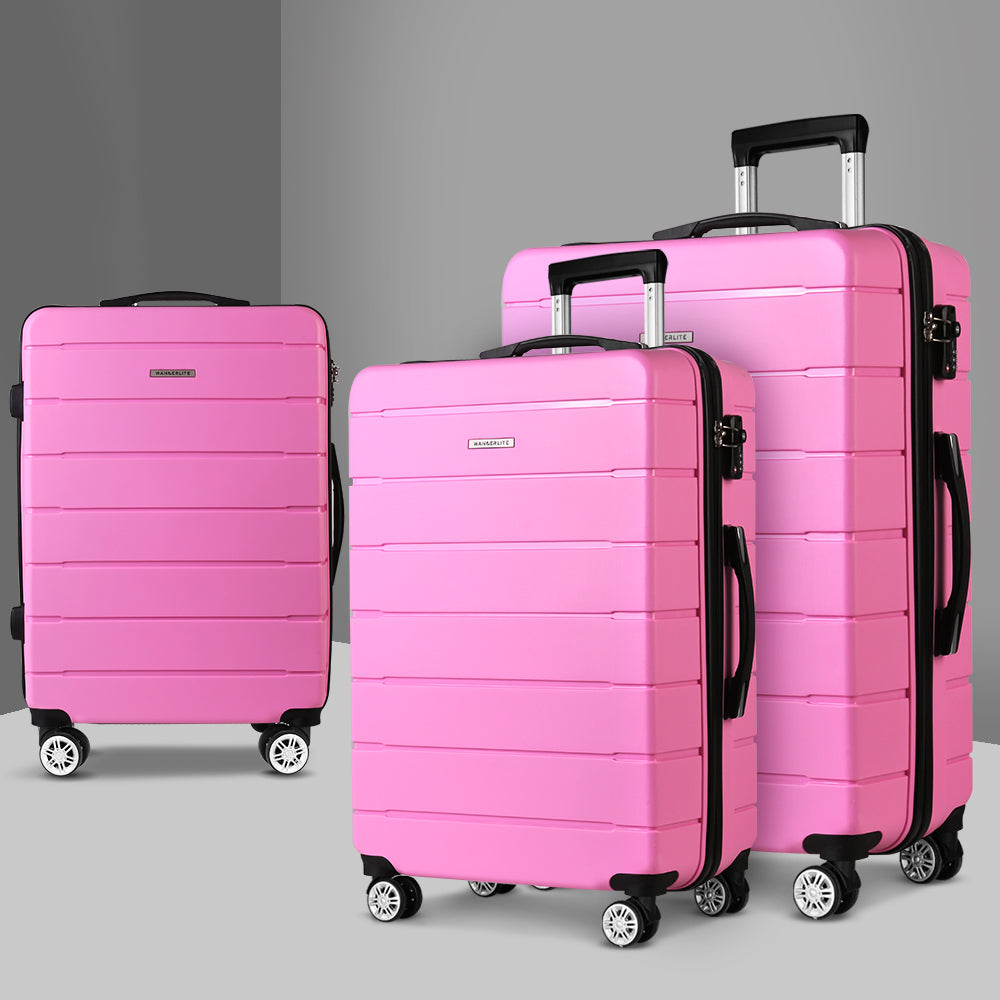 Wanderlite 3PC Luggage Suitcase Trolley - Pink
