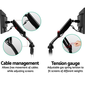 2 Arms Adjustable Monitor Screen Holder - Black