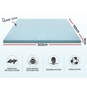 Giselle Bedding COOL GEL Memory Foam Mattress Topper BAMBOO Cover Queen 5CM Mat