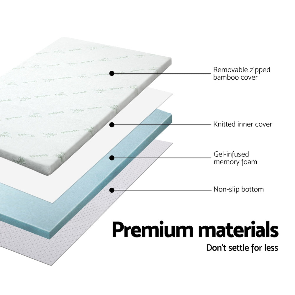 Giselle Bedding COOL GEL Memory Foam Mattress Topper BAMBOO Cover Queen 5CM Mat