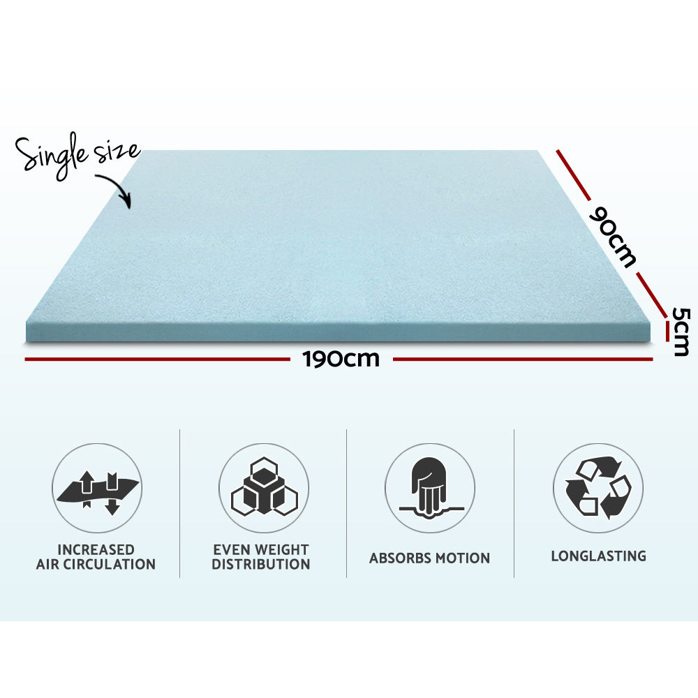 Giselle Bedding COOL GEL Memory Foam Mattress Topper BAMBOO Cover Single 5CM Mat