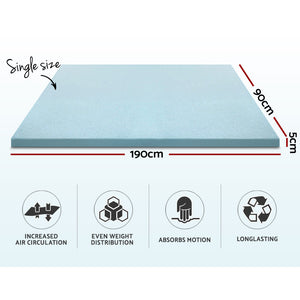 Giselle Bedding COOL GEL Memory Foam Mattress Topper BAMBOO Cover Single 5CM Mat