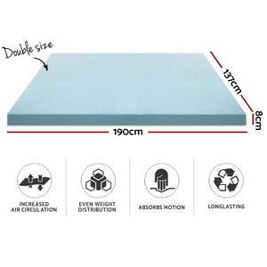 Giselle Bedding COOL GEL Memory Foam Mattress Topper BAMBOO Cover Double 8CM Mat