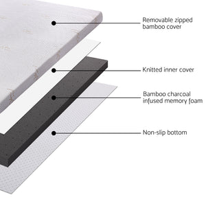 Giselle Bedding Bamboo Charcoal Memory Foam Mattress Topper Queen 8CM Underlay