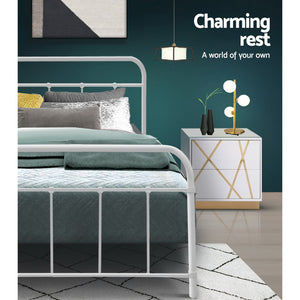 Artiss Bed Frame SINGLE Size Metal Bed Mattress Base Platform Foundation White LEO