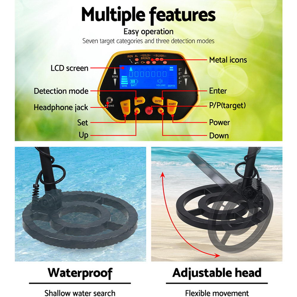 LCD Screen Metal Detector with Headphones - Yellow