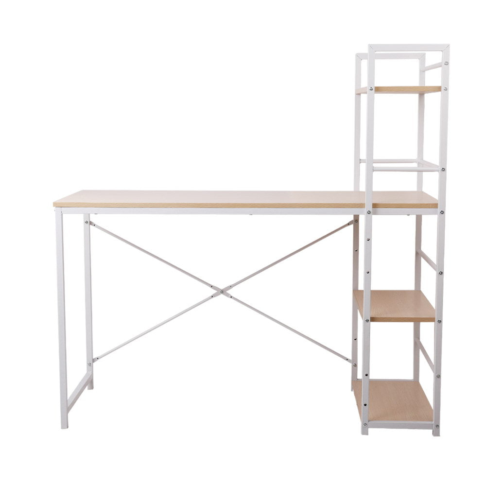 Artiss Metal Desk with Shelves - White with Oak Top