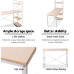Artiss Metal Desk with Shelves - White with Oak Top