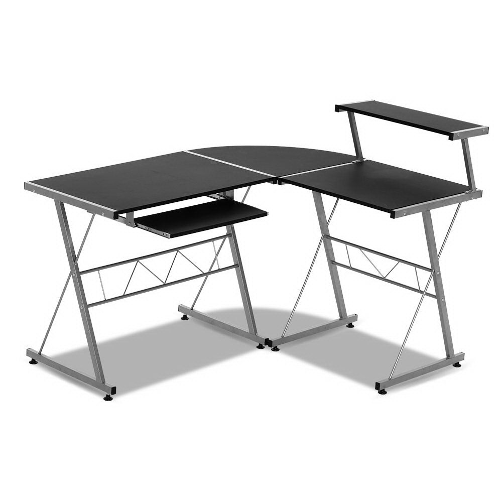 Artiss Corner Metal Pull Out Table Desk - Black