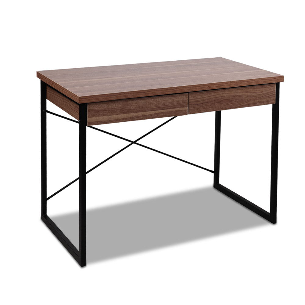 Artiss Metal Desk with Drawer - Walnut 