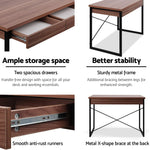 Artiss Metal Desk with Drawer - Walnut 