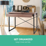 Artiss Metal Desk with Drawer - Walnut 