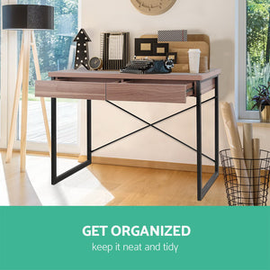 Artiss Metal Desk with Drawer - Walnut 