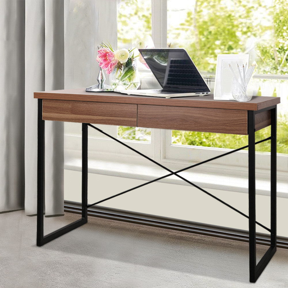 Artiss Metal Desk with Drawer - Walnut 