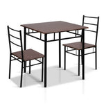 Artiss Metal Table and Chairs - Walnut & Black