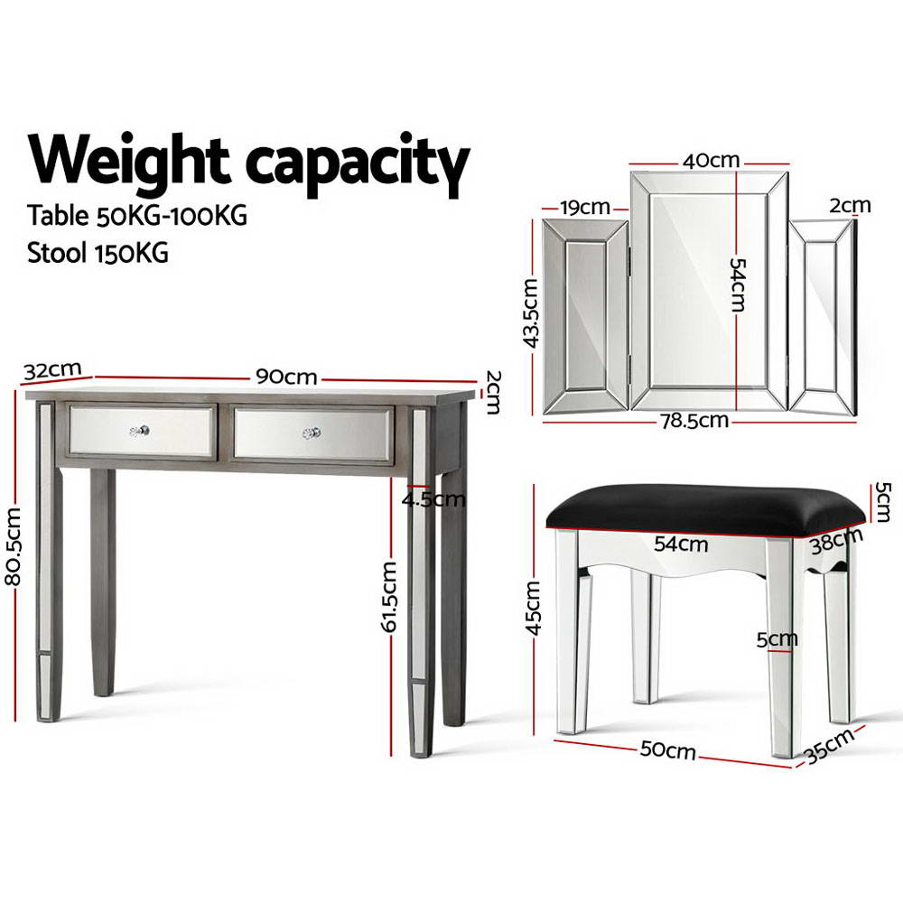 Artiss Mirrored Furniture Dressing Table Dresser Mirror Stool Chest of Drawers
