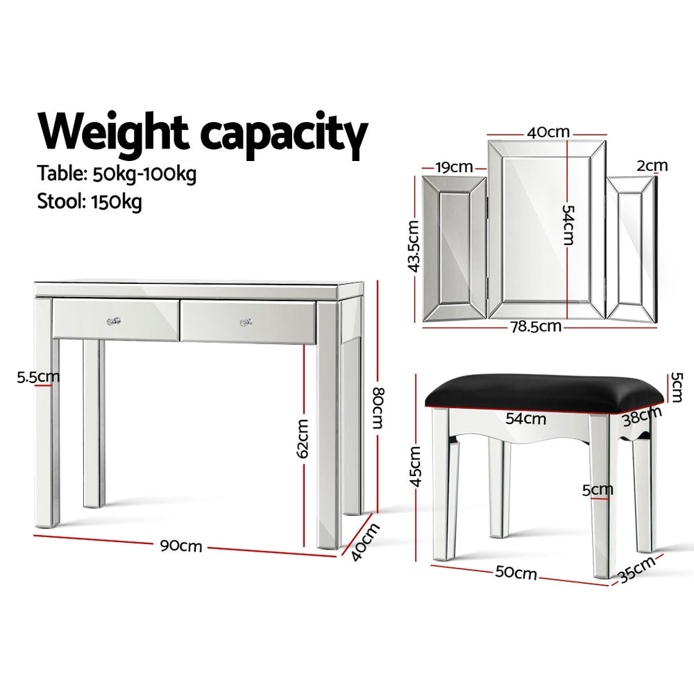Artiss Mirrored Furniture Dressing Table Dresser Chest of Drawers Mirror Stool