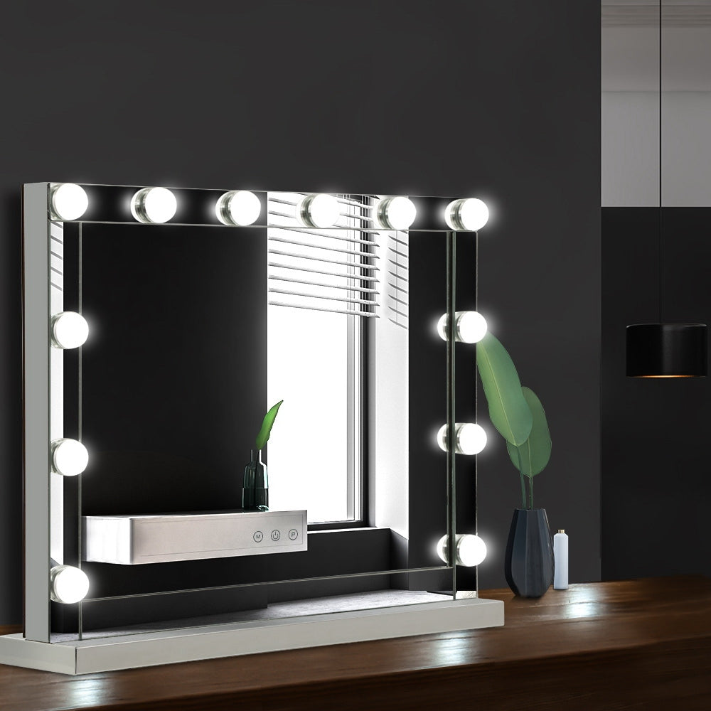 Embellir Hollywood Makeup Mirror With Light 12 LED Bulbs Vanity Lighted Silver 58cm x 46cm