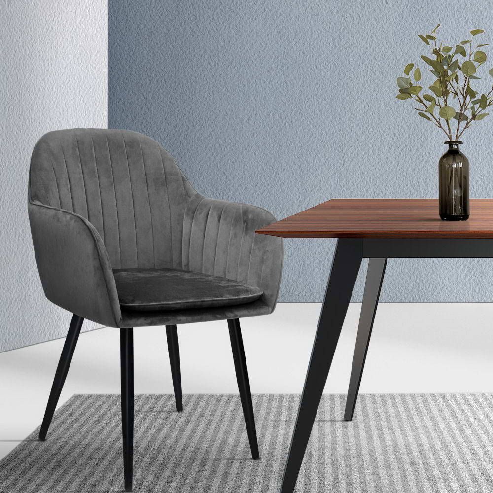 Artiss Dining Chairs Retro Chair Metal Legs Replica Armchair Velvet Grey x2