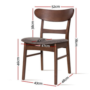 2x Artiss Dining Chairs Kitchen Chair Rubber Wood Retro Cafe Brown Fabric Padded