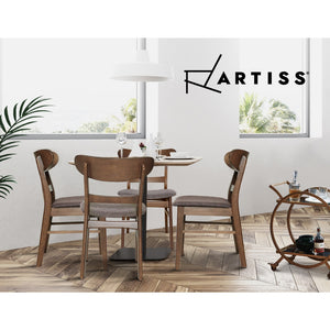 2x Artiss Dining Chairs Kitchen Chair Rubber Wood Retro Cafe Brown Fabric Padded