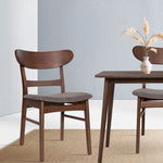 2x Artiss Dining Chairs Kitchen Chair Rubber Wood Retro Cafe Brown Fabric Padded