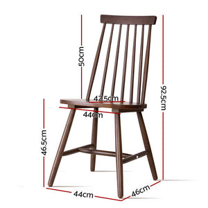 2x Artiss Dining Chairs Kitchen Chair Rubber Wood Retro Cafe Brown Wooden Seat