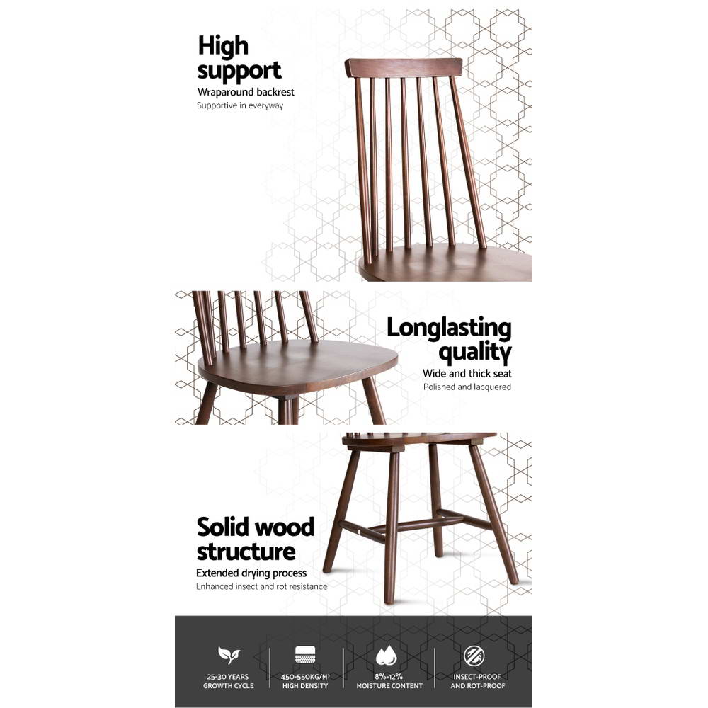 2x Artiss Dining Chairs Kitchen Chair Rubber Wood Retro Cafe Brown Wooden Seat