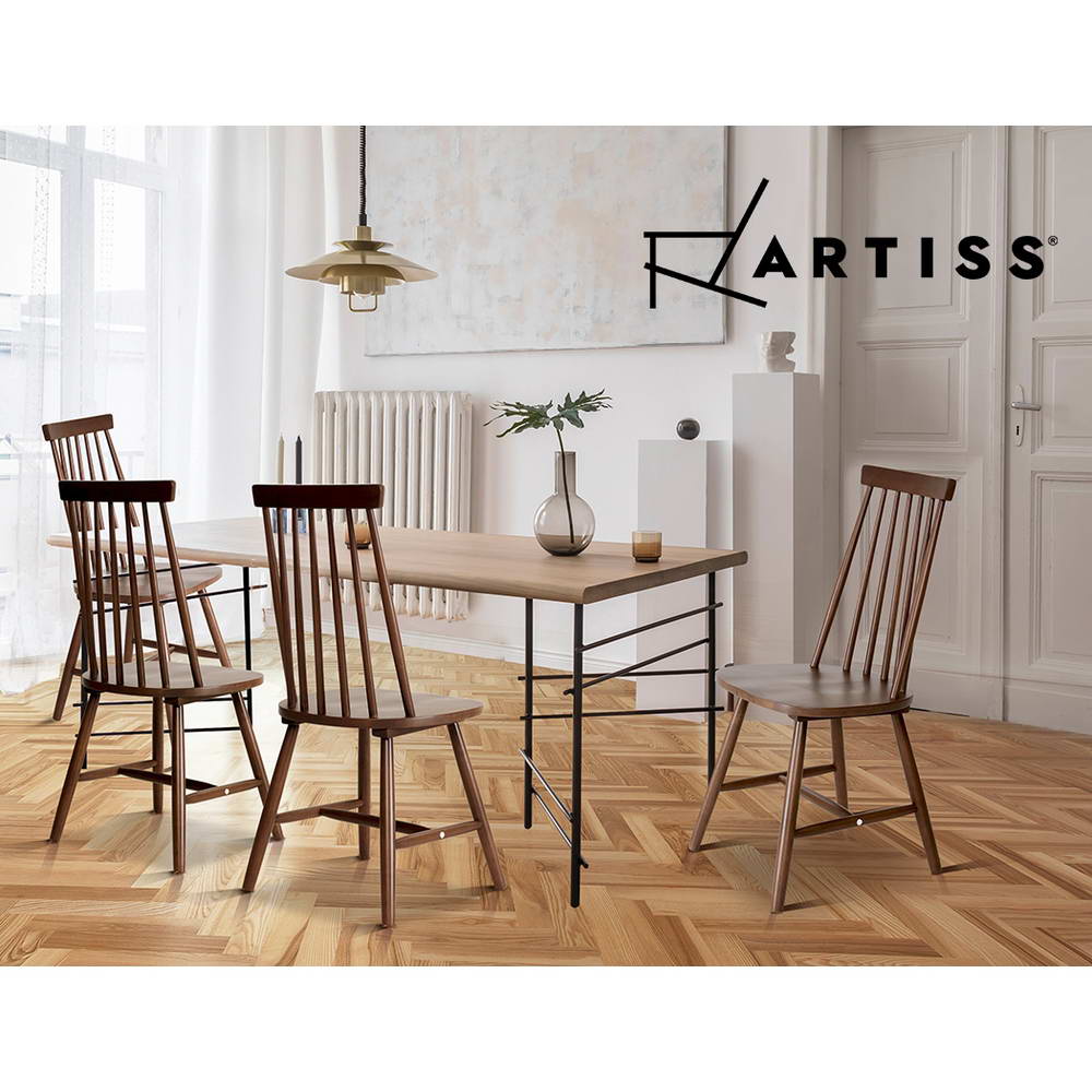 2x Artiss Dining Chairs Kitchen Chair Rubber Wood Retro Cafe Brown Wooden Seat