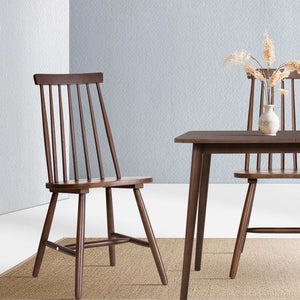 2x Artiss Dining Chairs Kitchen Chair Rubber Wood Retro Cafe Brown Wooden Seat