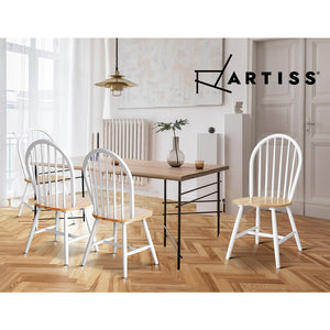 2x Artiss Dining Chairs Kitchen Chair Rubber Wood Retro Cafe White Wooden Seat