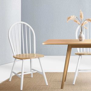 2x Artiss Dining Chairs Kitchen Chair Rubber Wood Retro Cafe White Wooden Seat