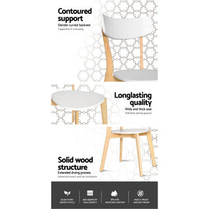 2x Artiss Dining Chairs Kitchen Chair Rubber Wood Cafe Retro White Wooden Seat