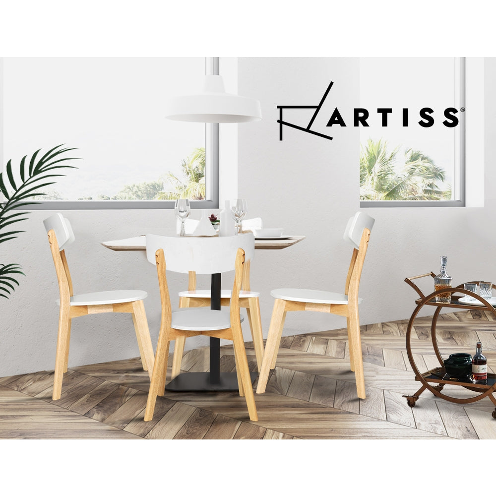 2x Artiss Dining Chairs Kitchen Chair Rubber Wood Cafe Retro White Wooden Seat