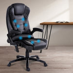 8 Point PU Leather Reclining Massage Chair - Black