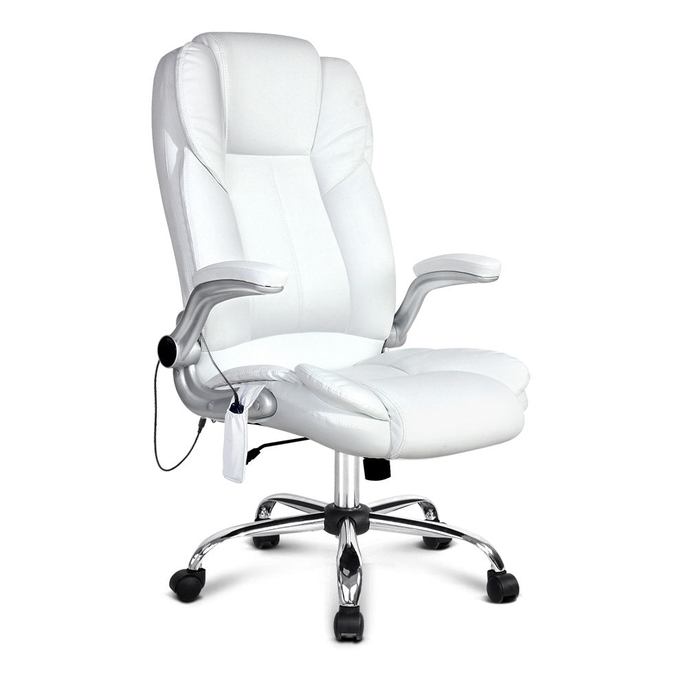 PU Leather 8 Point Massage Office Chair - White