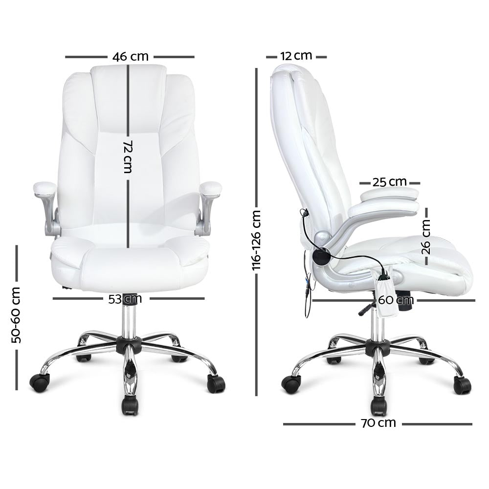 PU Leather 8 Point Massage Office Chair - White