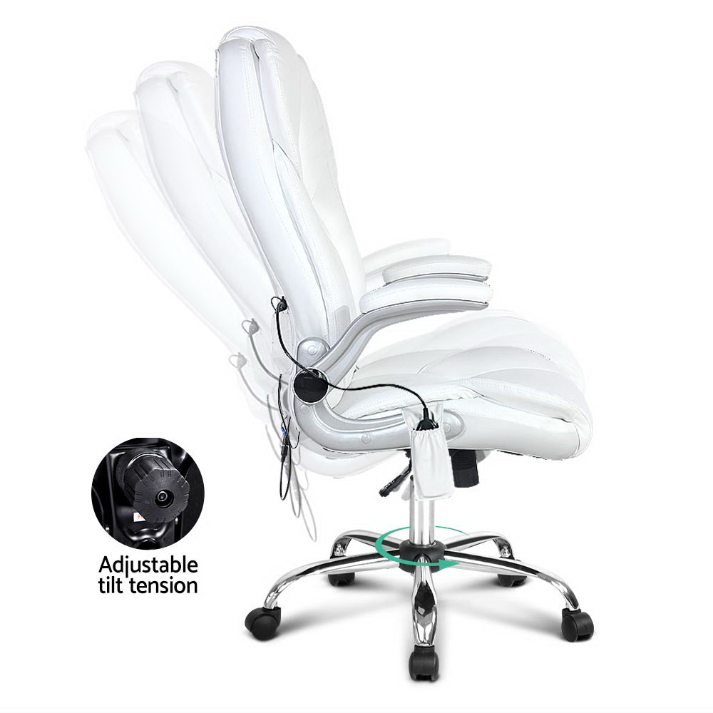 PU Leather 8 Point Massage Office Chair - White