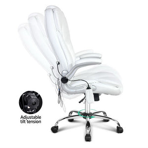 PU Leather 8 Point Massage Office Chair - White