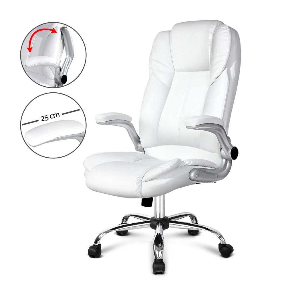 PU Leather 8 Point Massage Office Chair - White