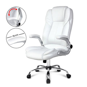 PU Leather 8 Point Massage Office Chair - White