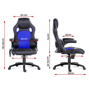 8 Point PU Leather Reclining Heated Massage Chair - Blue