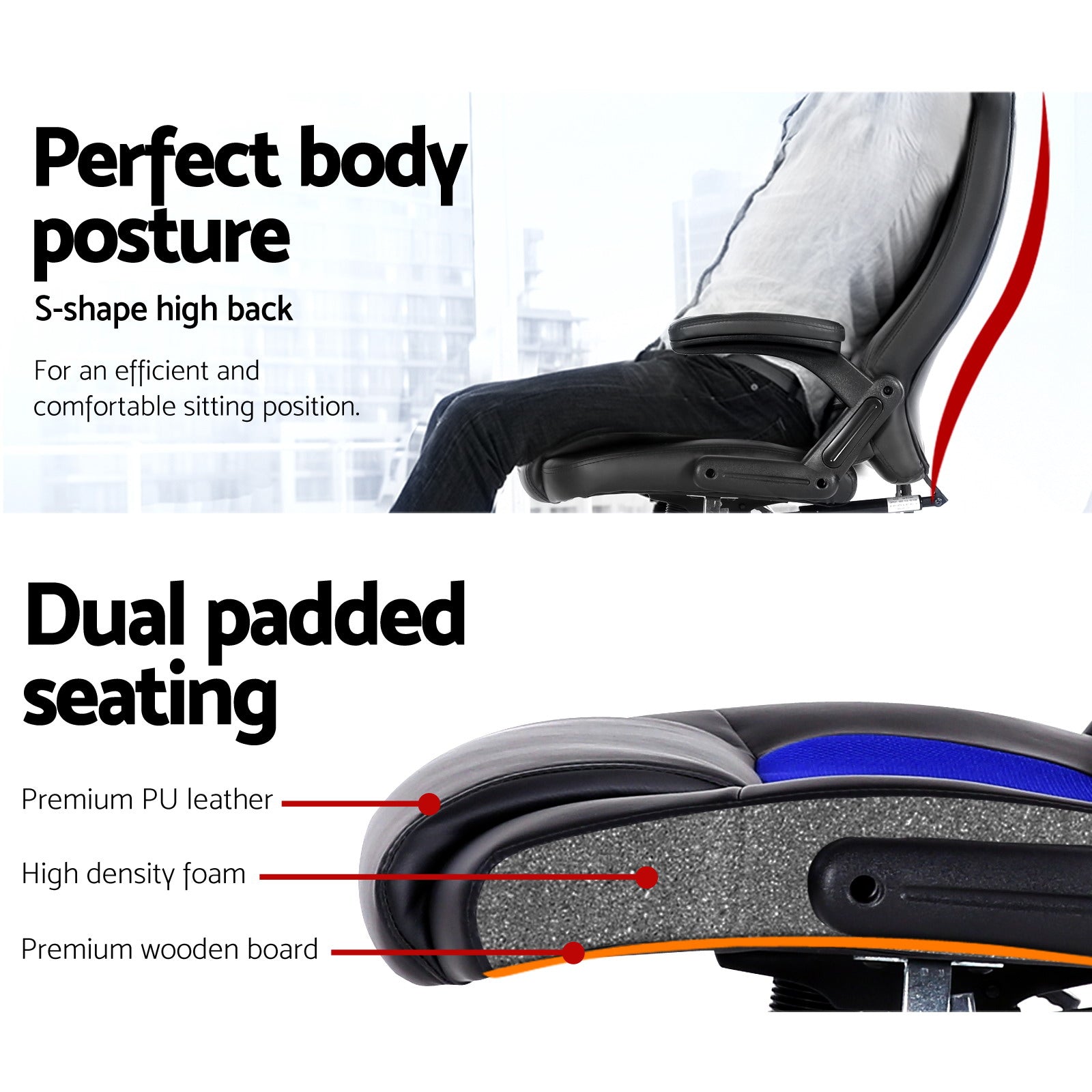 8 Point PU Leather Reclining Heated Massage Chair - Blue