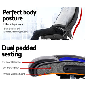 8 Point PU Leather Reclining Heated Massage Chair - Blue