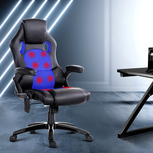 8 Point PU Leather Reclining Heated Massage Chair - Blue