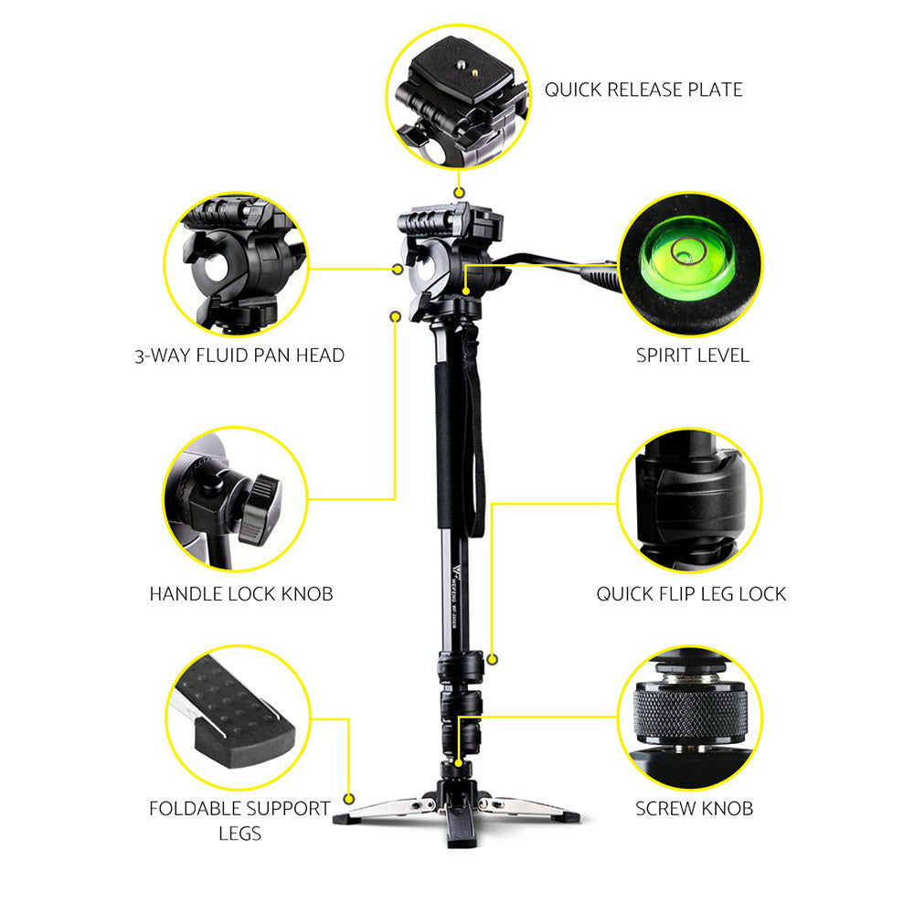 Weifeng Extendable Portable Camera Monopod Tripod - Black