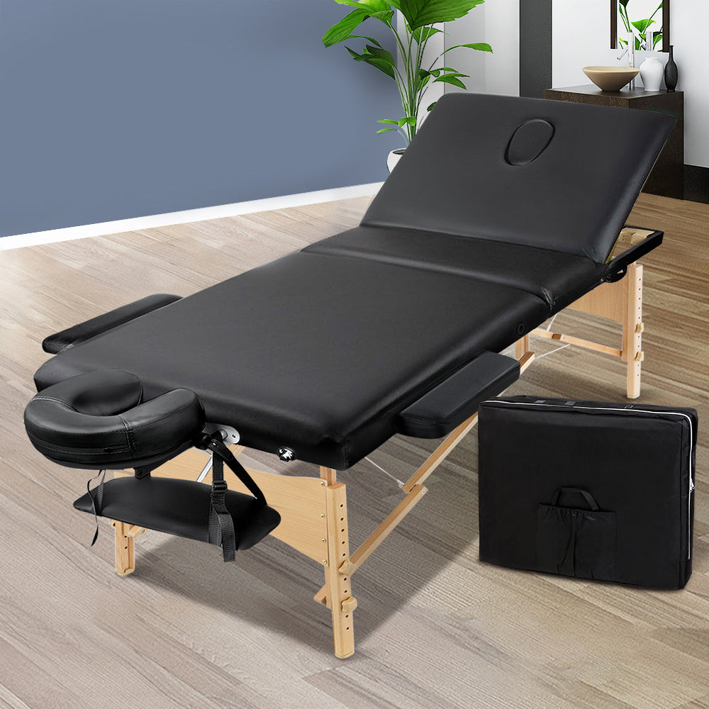 Zenses 3 Fold Portable Wood Massage Table - Black