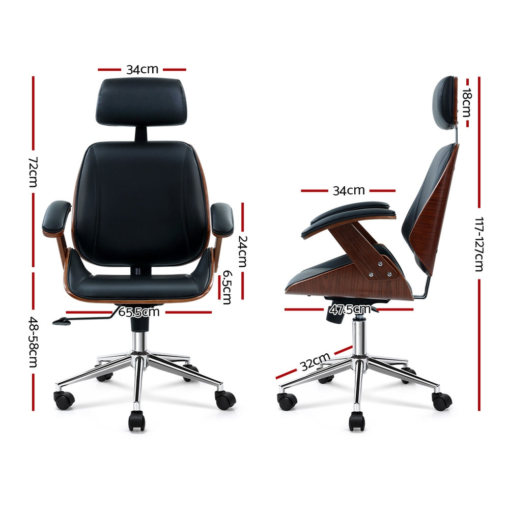 Artiss Wooden Office Chair Computer Gaming Chairs Executive Leather Black